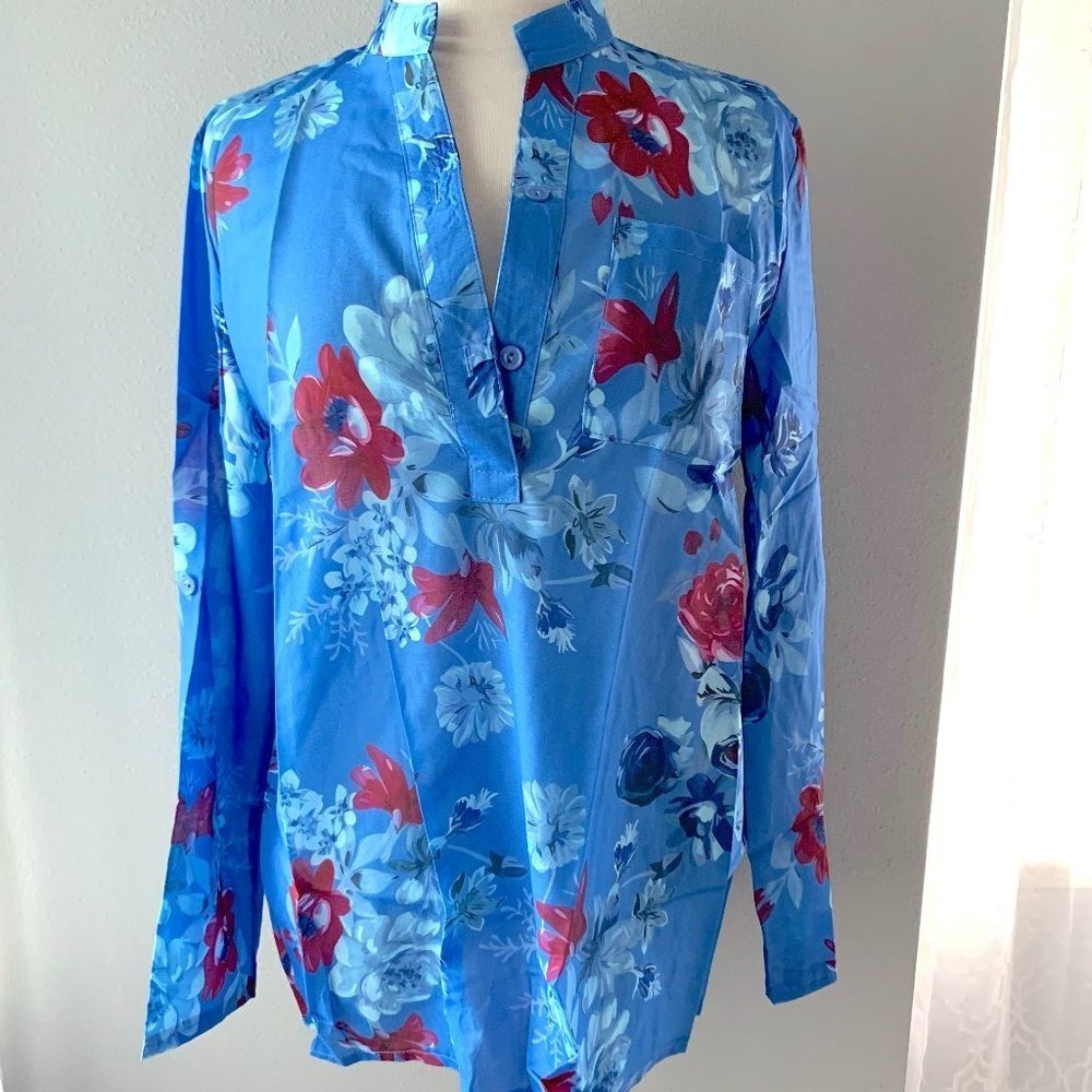 Floral Print Women Blouse Top Plus Size Long Sleeve Shirt‎ Harajuku Printed 2X